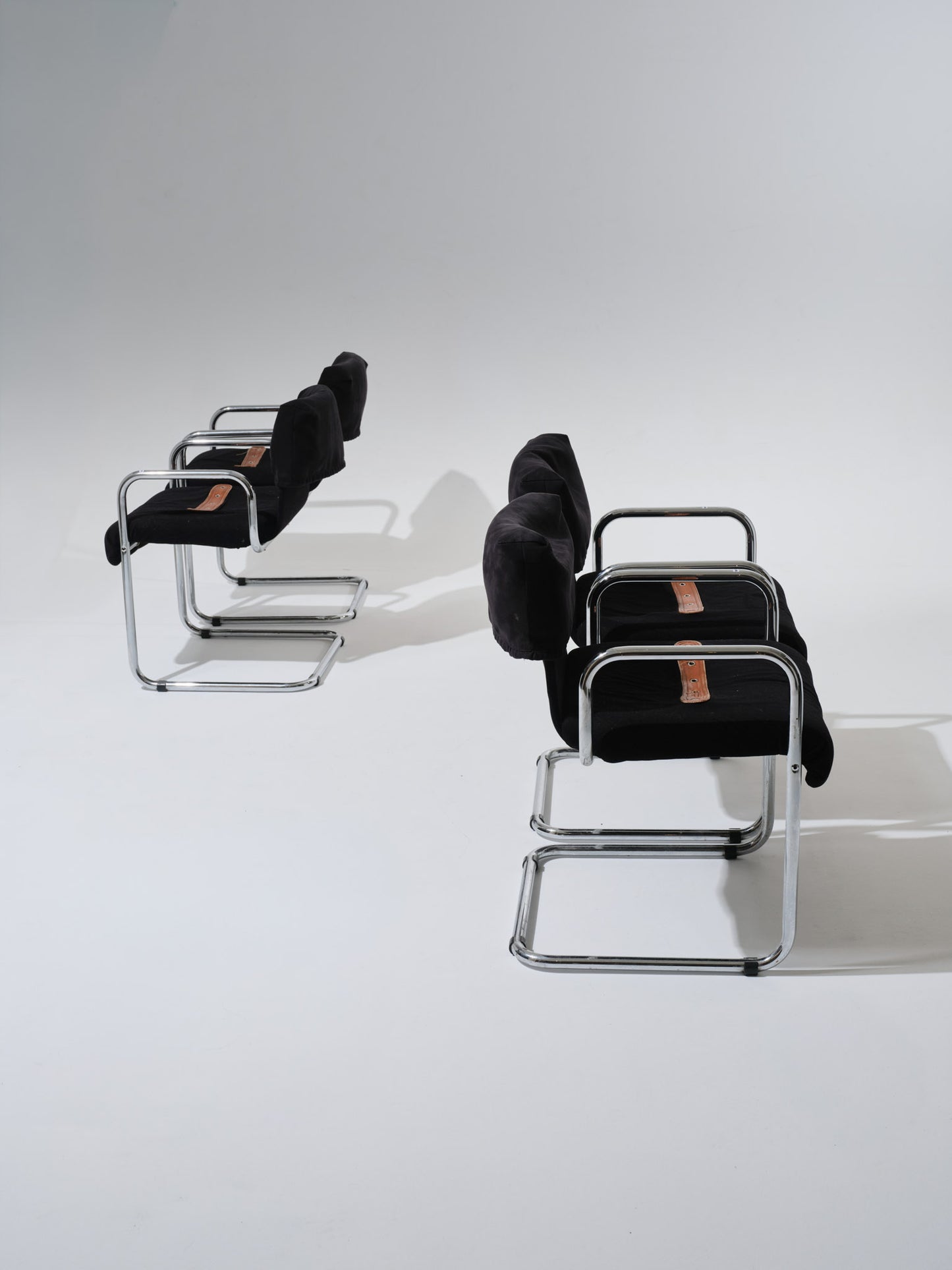 SET OF 4 VELVET AND METAL CHAIRS, GUIDO FALESCHINI, 1970s