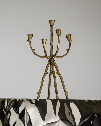 5-LIGHT BRUTALIST GOLD-PLATED METAL CHANDELIER, 1970s 