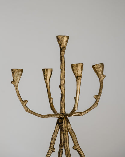 5-LIGHT BRUTALIST GOLD-PLATED METAL CHANDELIER, 1970s 