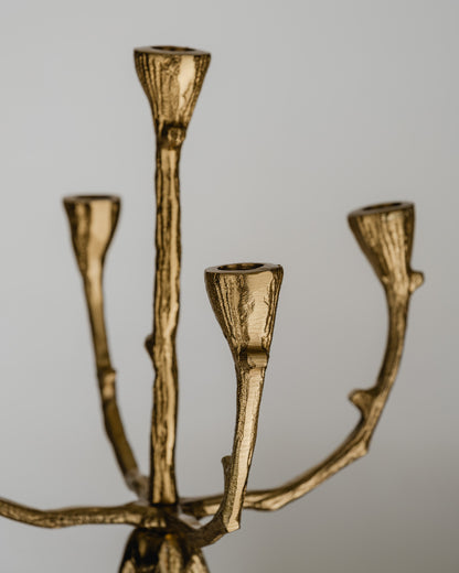 5-LIGHT BRUTALIST GOLD-PLATED METAL CHANDELIER, 1970s 