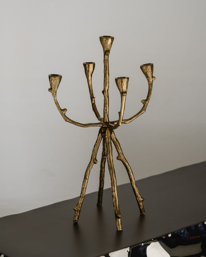 5-LIGHT BRUTALIST GOLD-PLATED METAL CHANDELIER, 1970s 