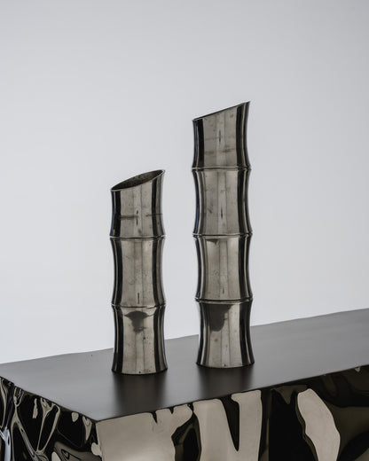 GRAND VASE BAMBOU EN MÉTAL, 1970s
