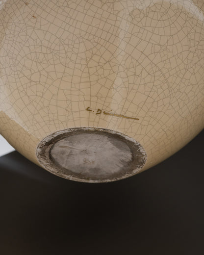 VASE BOULE EN CÉRAMIQUE CRAQUELÉE ET LAQUE NOIRE, L. DURAND, 1930s