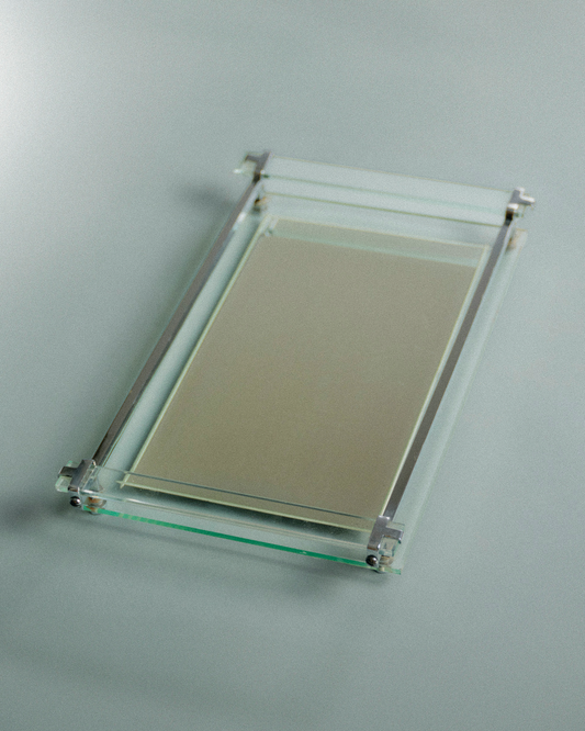 PLATEAU EN VERRE MIROIR ET MÉTAL CHROMÉ, ART DÉCO, 1930s