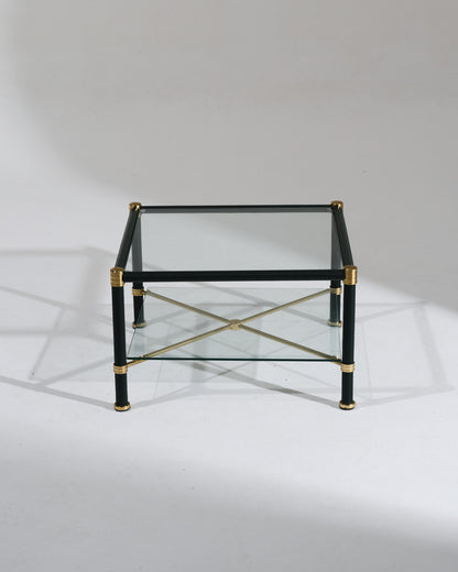 TABLE BASSE EN LAITON ET CUIR, 1950s