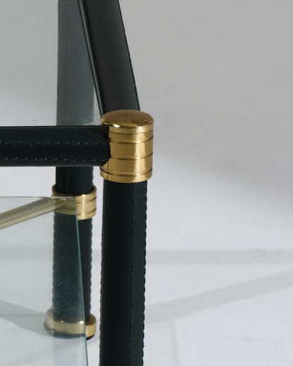 TABLE BASSE EN LAITON ET CUIR, 1950s