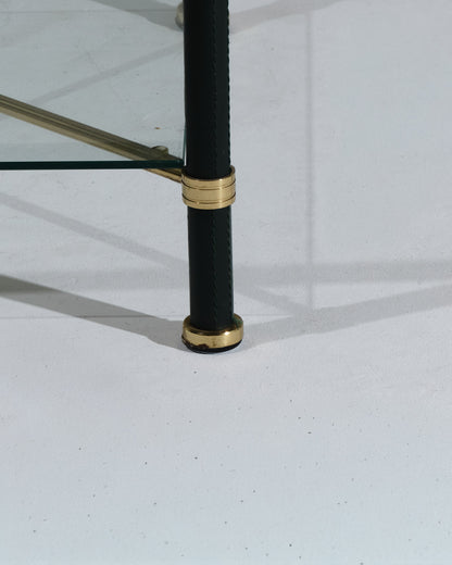 TABLE BASSE EN LAITON ET CUIR, 1950s