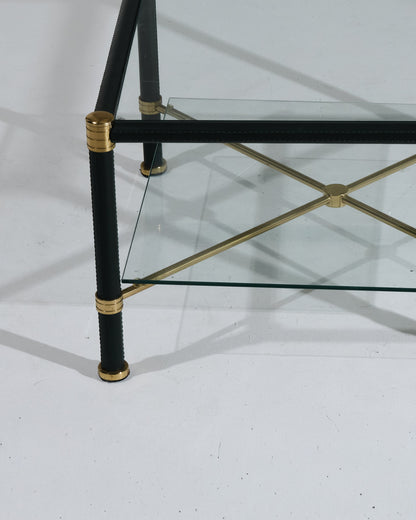 TABLE BASSE EN LAITON ET CUIR, 1950s