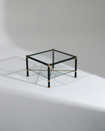 TABLE BASSE EN LAITON ET CUIR, 1950s