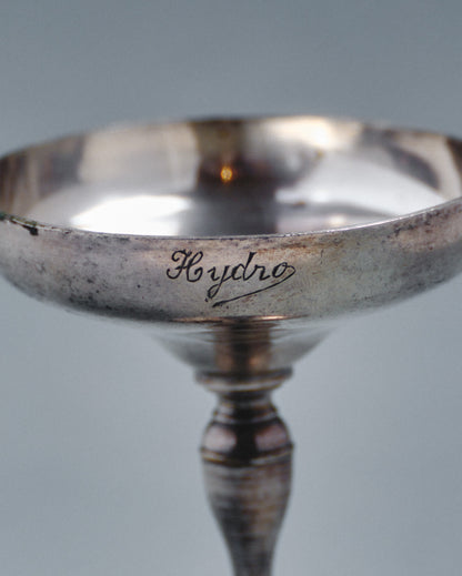 SET OF 6 SILVER-PLATED METAL CHAMPAGNE GLASSES