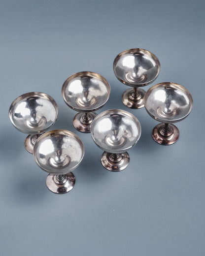 SET OF 6 SILVER-PLATED METAL CHAMPAGNE GLASSES