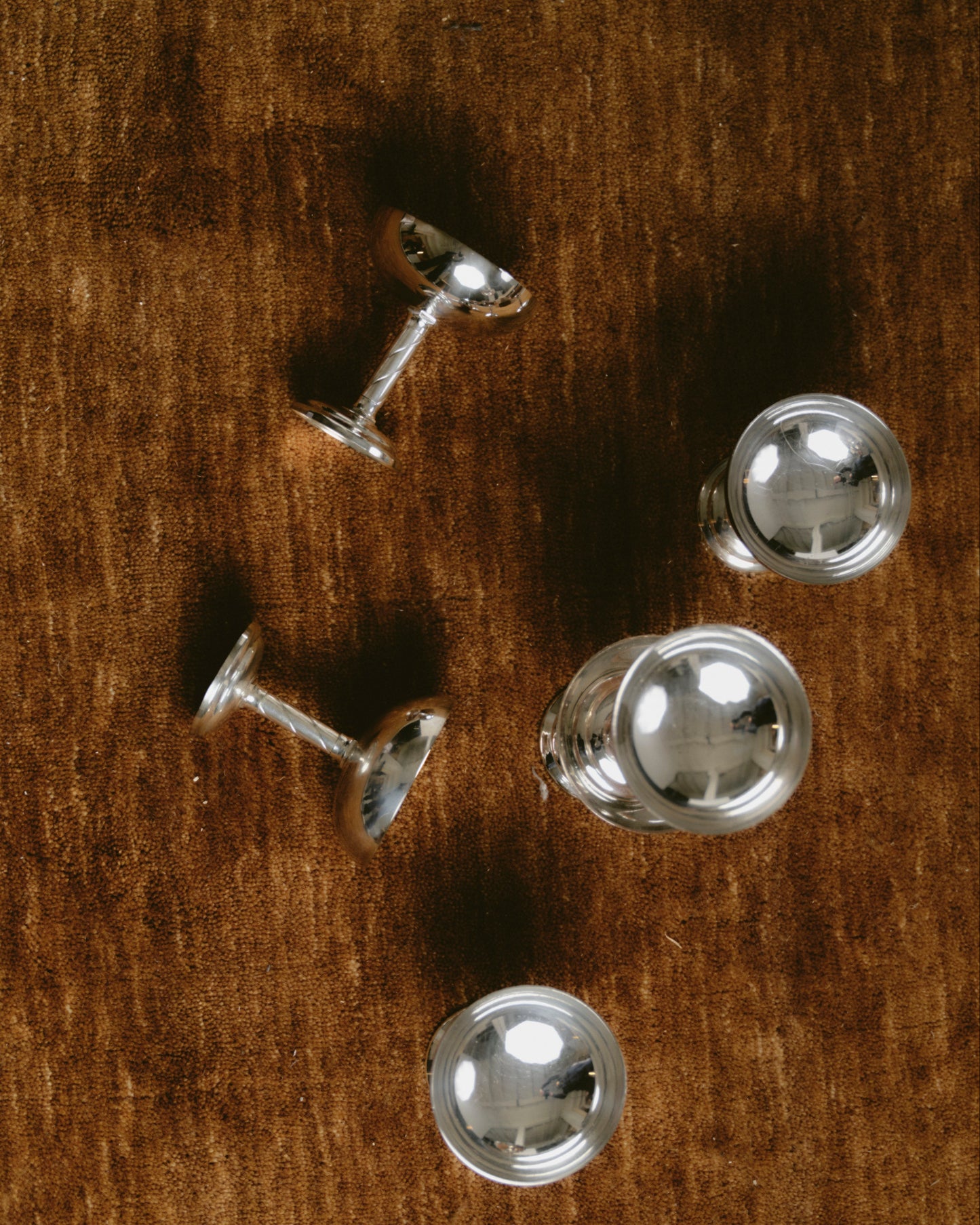 SET OF 6 METAL CHAMPAGNE GLASSES, 1960s