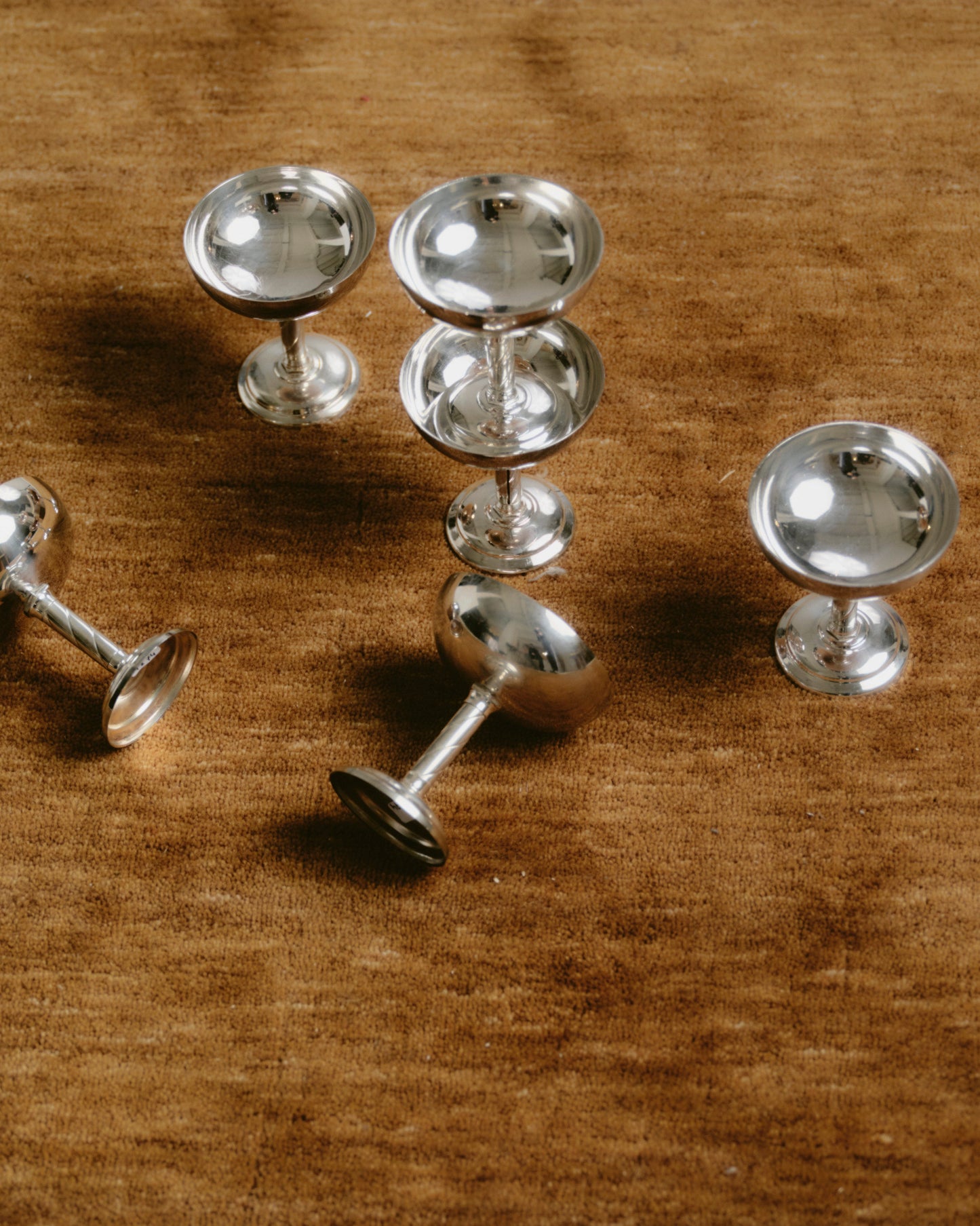 SET OF 6 METAL CHAMPAGNE GLASSES, 1960s