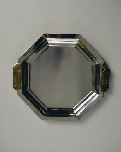 PLAT OCTOGONAL EN MÉTAL ET LAITON, JEAN COUZON, 1970s