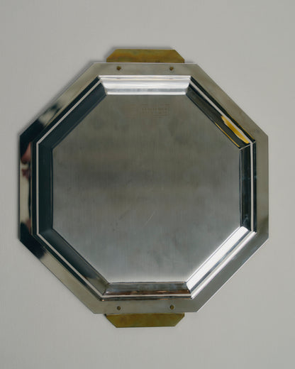 PLAT OCTOGONAL EN MÉTAL ET LAITON, JEAN COUZON, 1970s