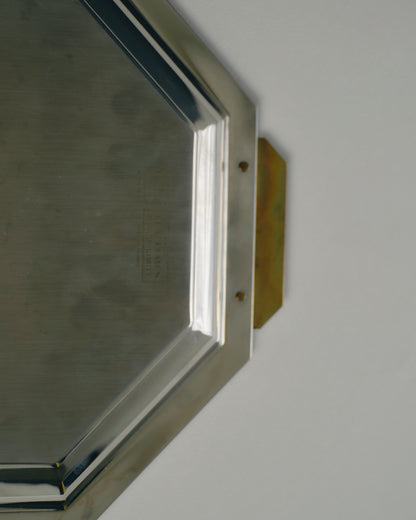 PLAT OCTOGONAL EN MÉTAL ET LAITON, JEAN COUZON, 1970s