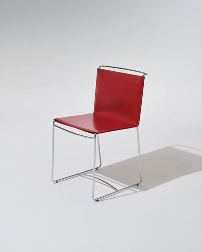 SET OF 4 RED LEATHER WIRE CHAIRS, PASCAL MOURGUE, 2000s