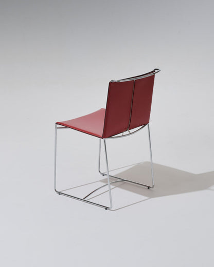 SET OF 4 RED LEATHER WIRE CHAIRS, PASCAL MOURGUE, 2000s