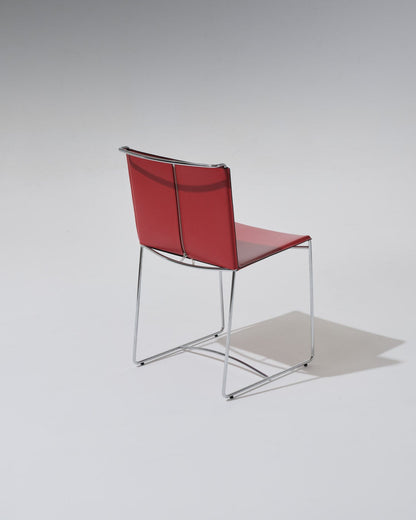 SET OF 4 RED LEATHER WIRE CHAIRS, PASCAL MOURGUE, 2000s