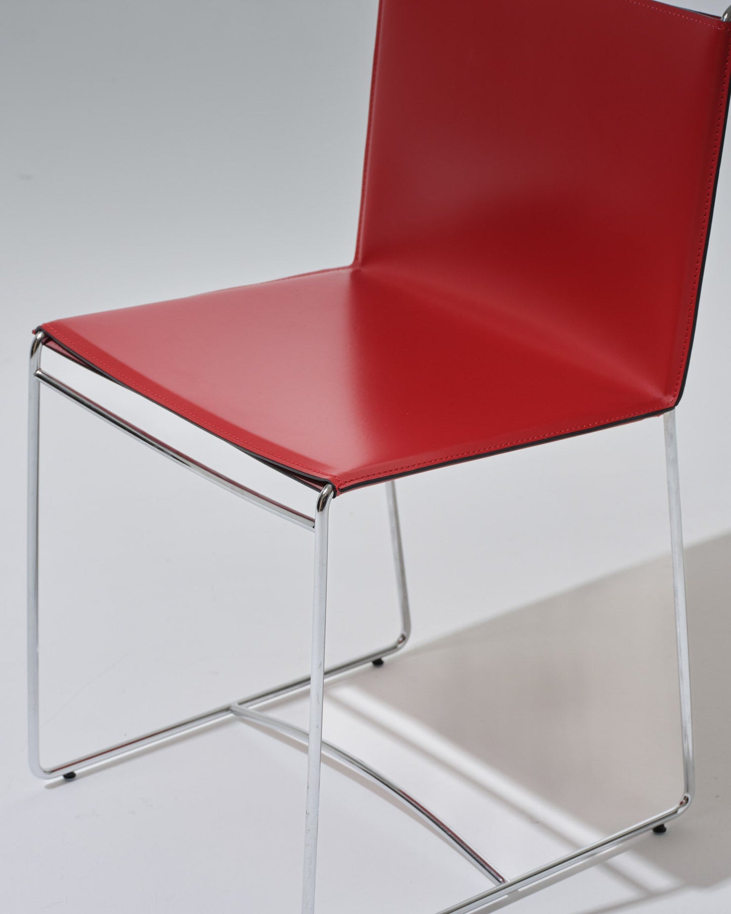 SET OF 4 RED LEATHER WIRE CHAIRS, PASCAL MOURGUE, 2000s