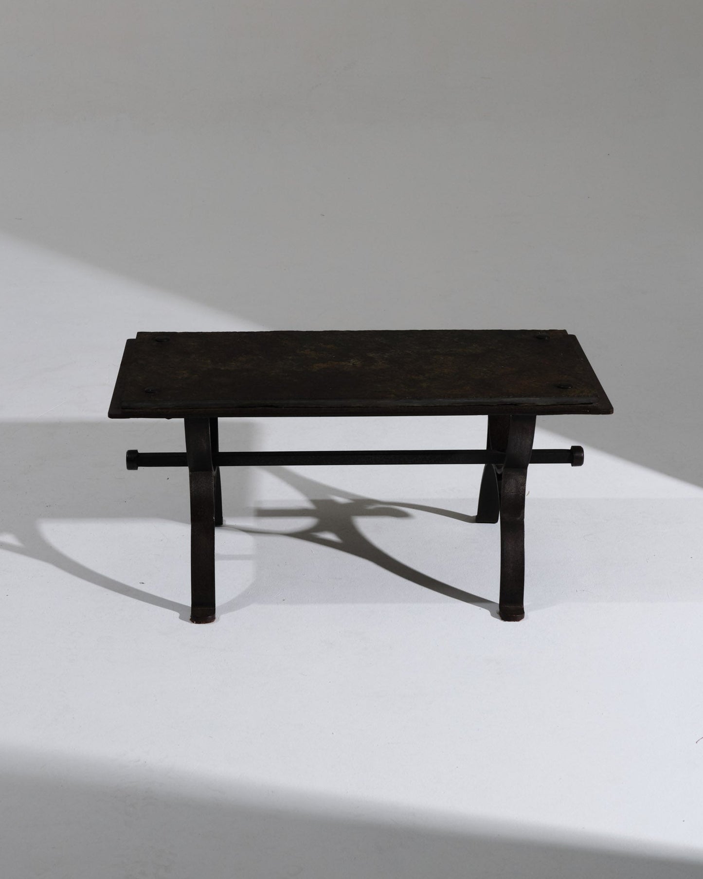 WROUGHT IRON AND SLATE COFFEE TABLE, 1950s
