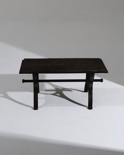 WROUGHT IRON AND SLATE COFFEE TABLE, 1950s
