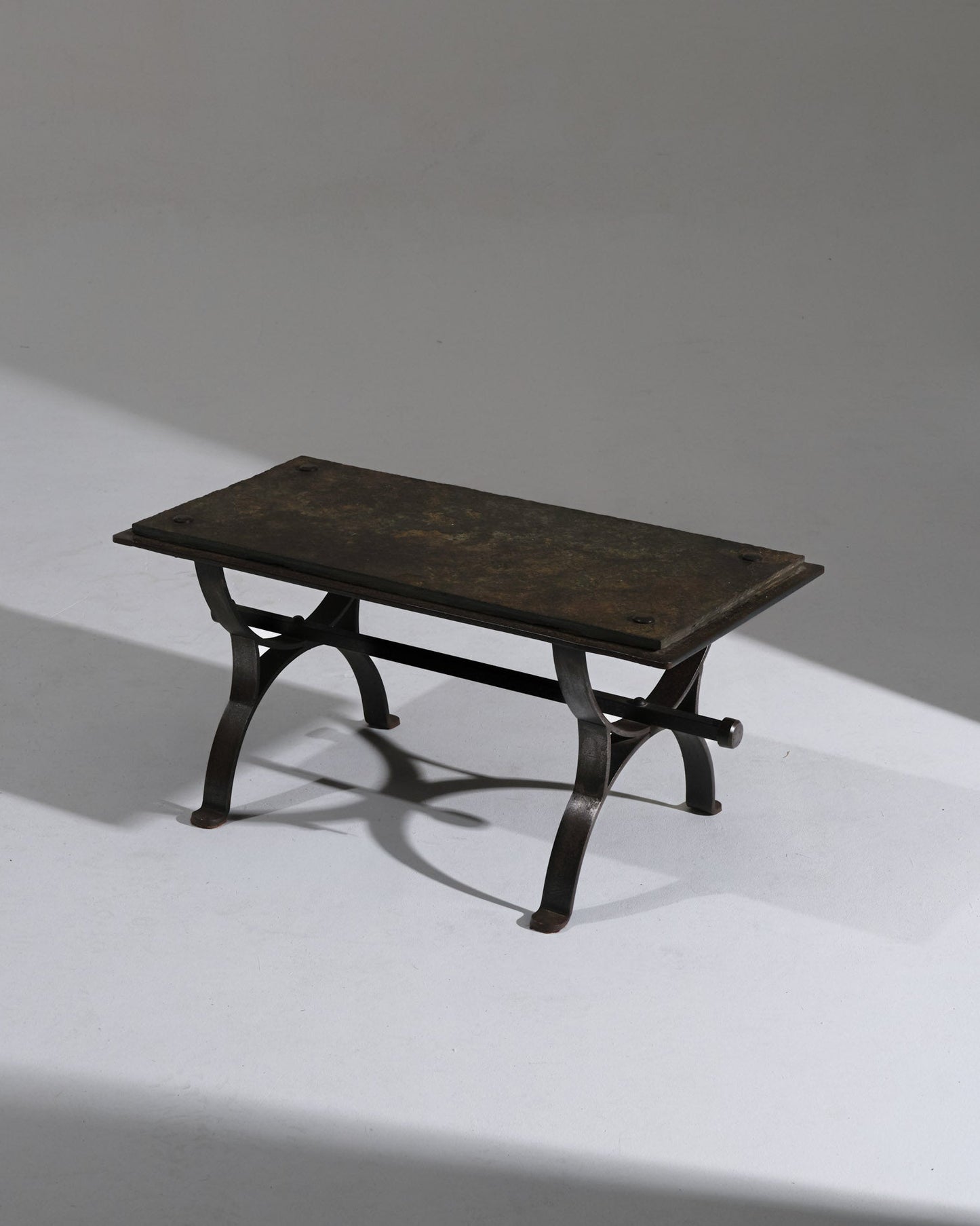 WROUGHT IRON AND SLATE COFFEE TABLE, 1950s