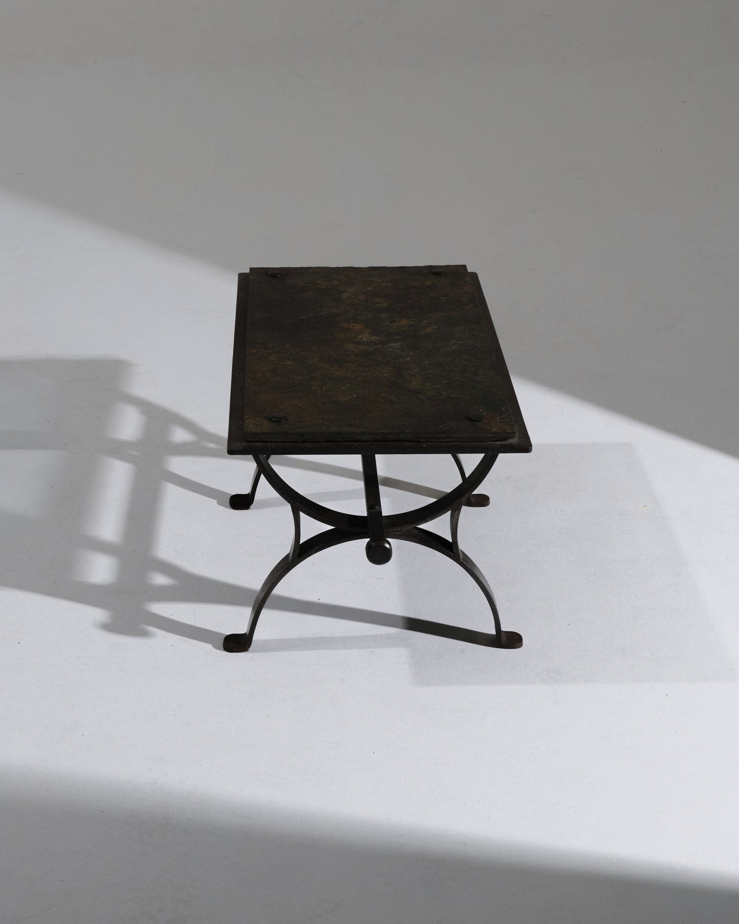 WROUGHT IRON AND SLATE COFFEE TABLE, 1950s