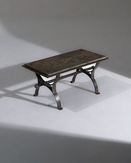 WROUGHT IRON AND SLATE COFFEE TABLE, 1950s