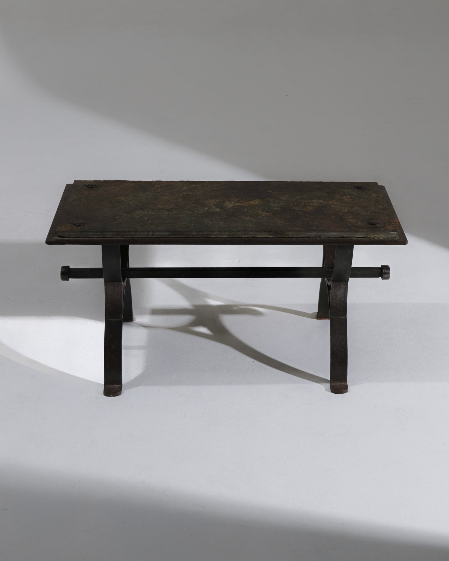 WROUGHT IRON AND SLATE COFFEE TABLE, 1950s