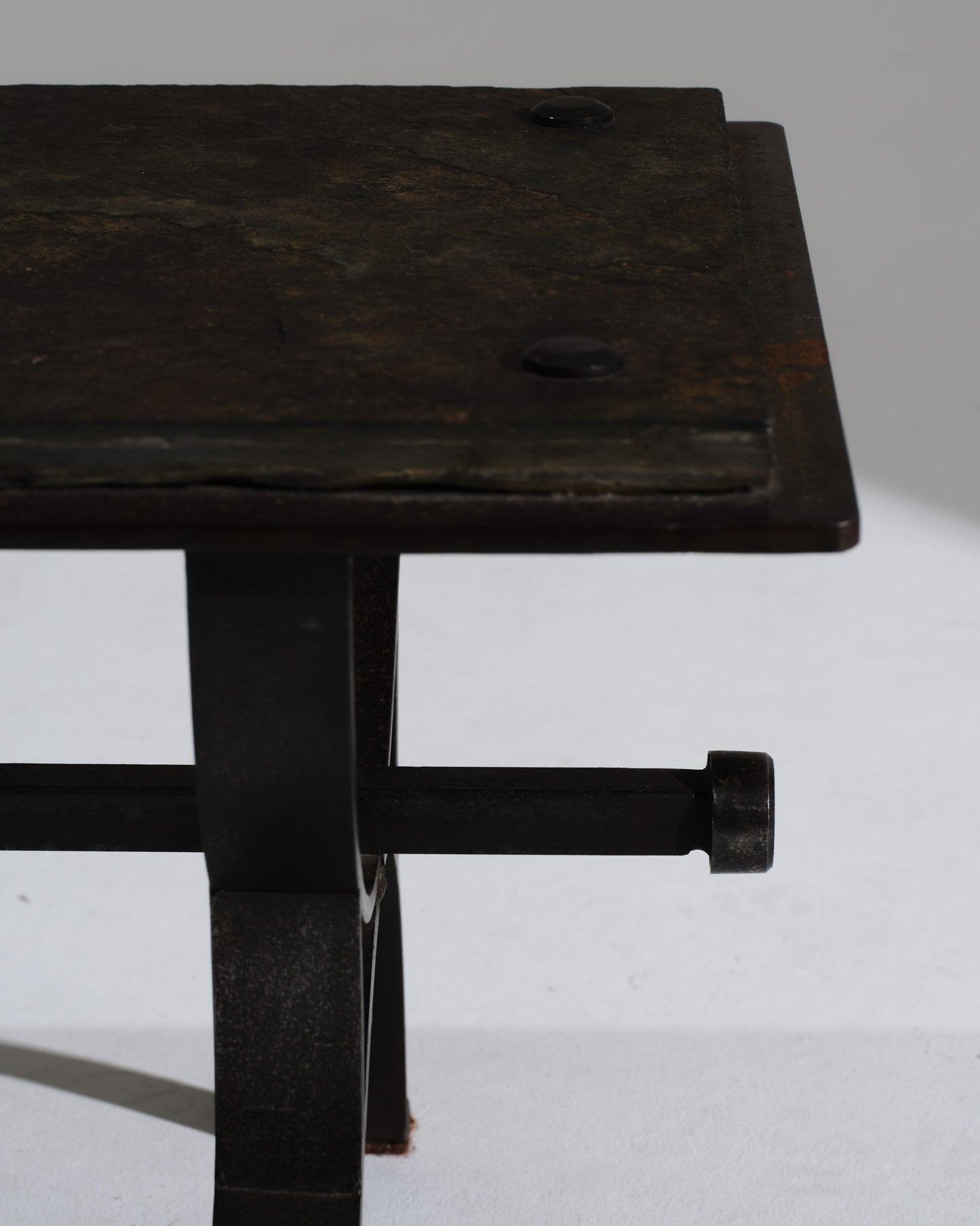 WROUGHT IRON AND SLATE COFFEE TABLE, 1950s