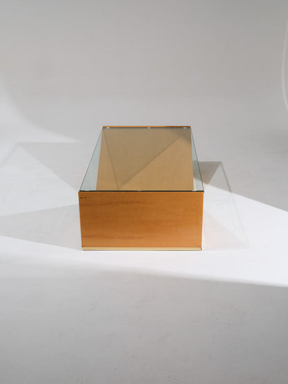 Elm burl and glass coffee table, Roche Bobois, 1980s