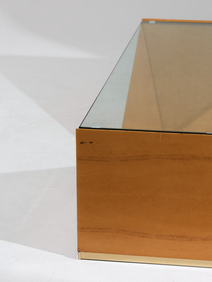 Elm burl and glass coffee table, Roche Bobois, 1980s