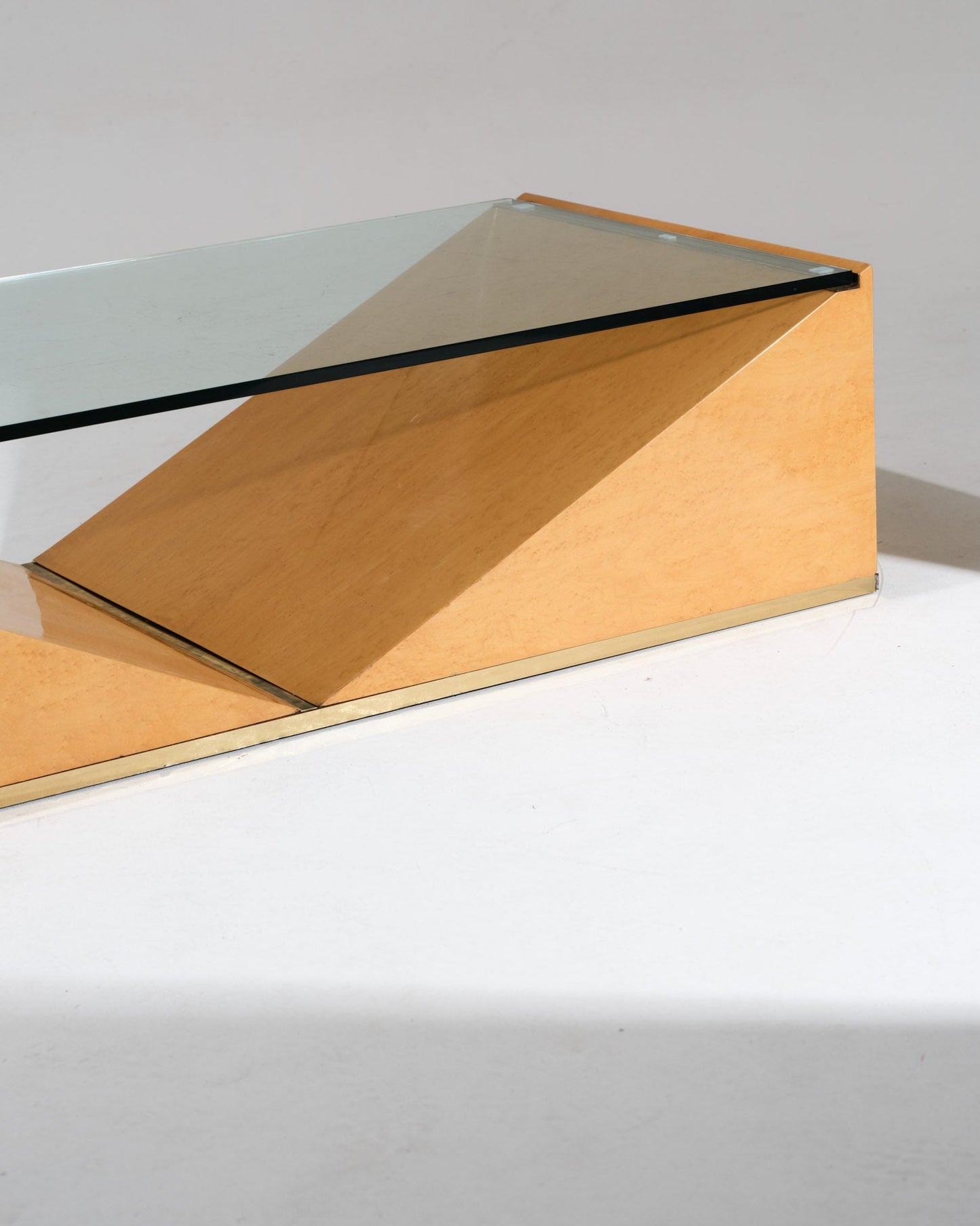 Elm burl and glass coffee table, Roche Bobois, 1980s