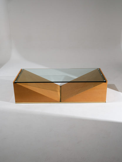 Elm burl and glass coffee table, Roche Bobois, 1980s