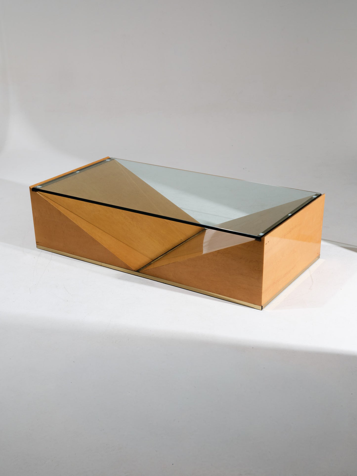 Elm burl and glass coffee table, Roche Bobois, 1980s