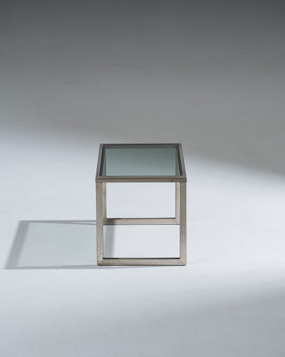 TABLE D'APPOINT EN ACIER ET VERRE
