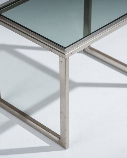 TABLE D'APPOINT EN ACIER ET VERRE