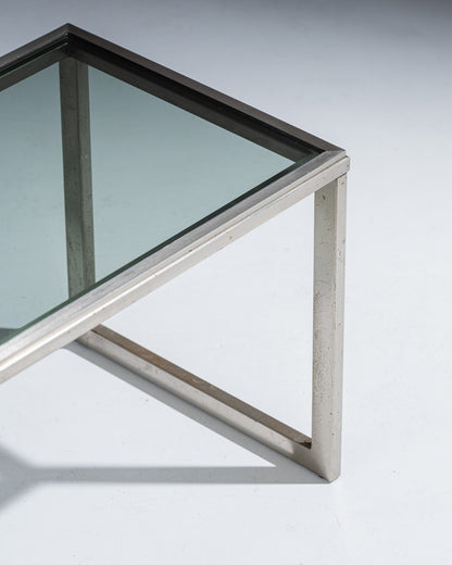 TABLE D'APPOINT EN ACIER ET VERRE