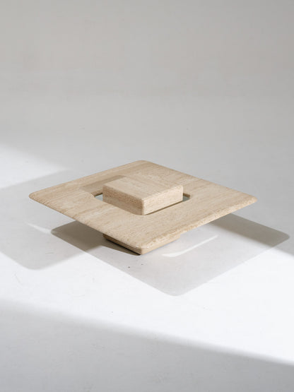 TABLE BASSE CARRÉE SATURNE EN TRAVERTIN, 1980s