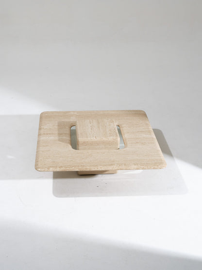 TABLE BASSE CARRÉE SATURNE EN TRAVERTIN, 1980s