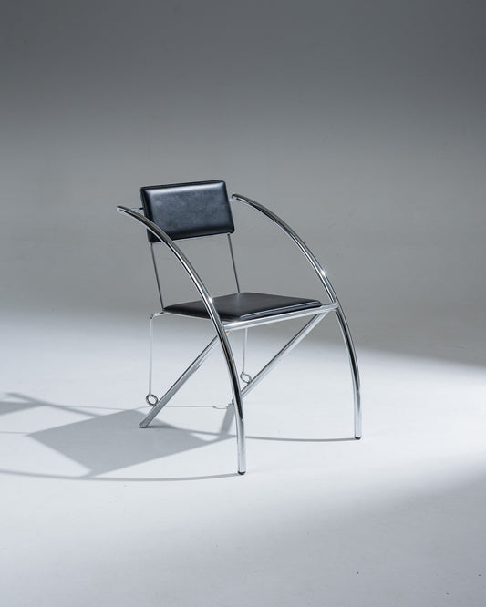 BLACK LEATHER AND STAINLESS STEEL CHAIR, KARE DESIGN, 1980S