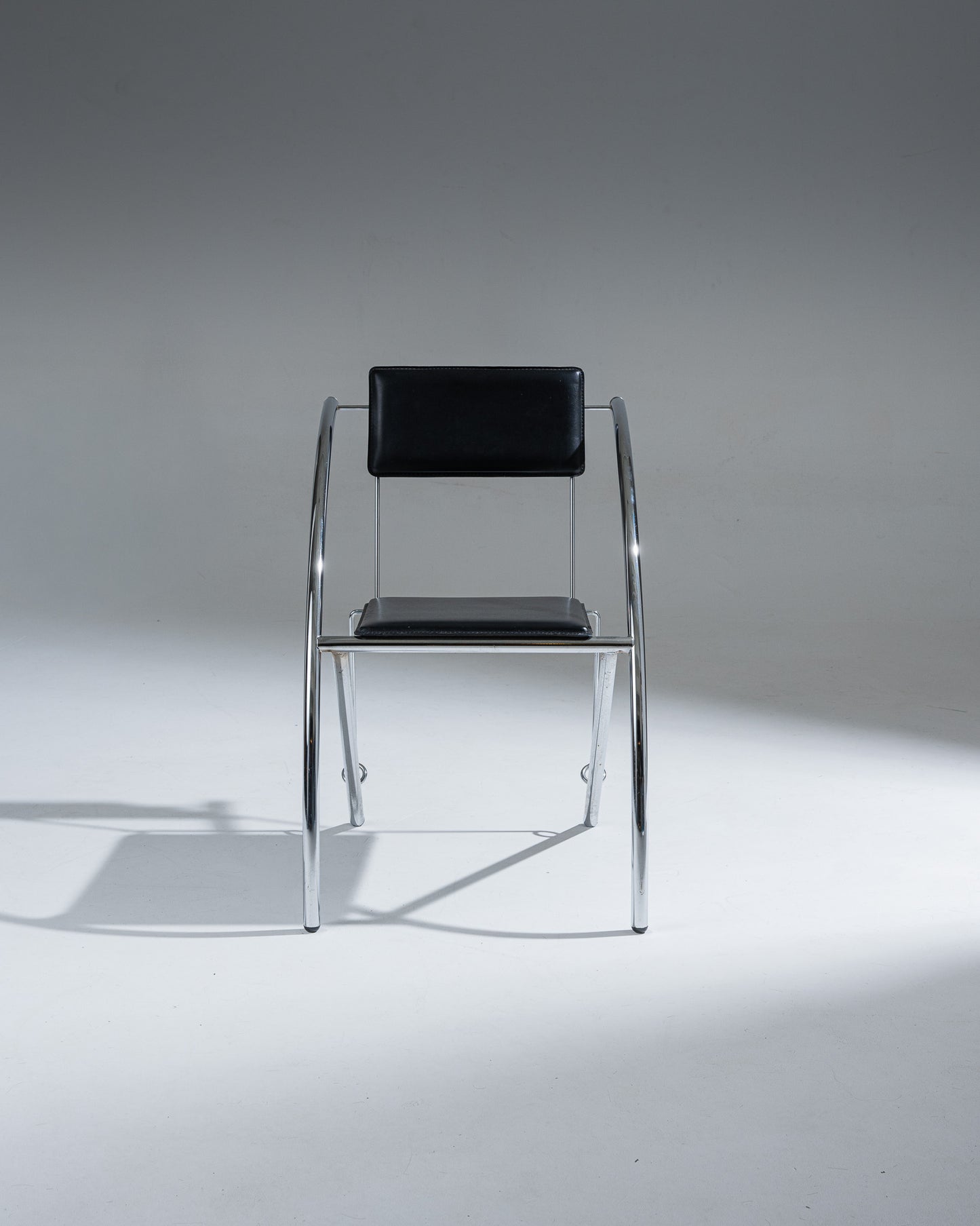 CHAISE EN CUIR NOIR ET ACIER INOXYDABLE, KARE DESIGN, 1980s