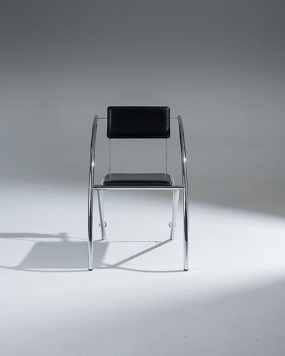 CHAISE EN CUIR NOIR ET ACIER INOXYDABLE, KARE DESIGN, 1980s