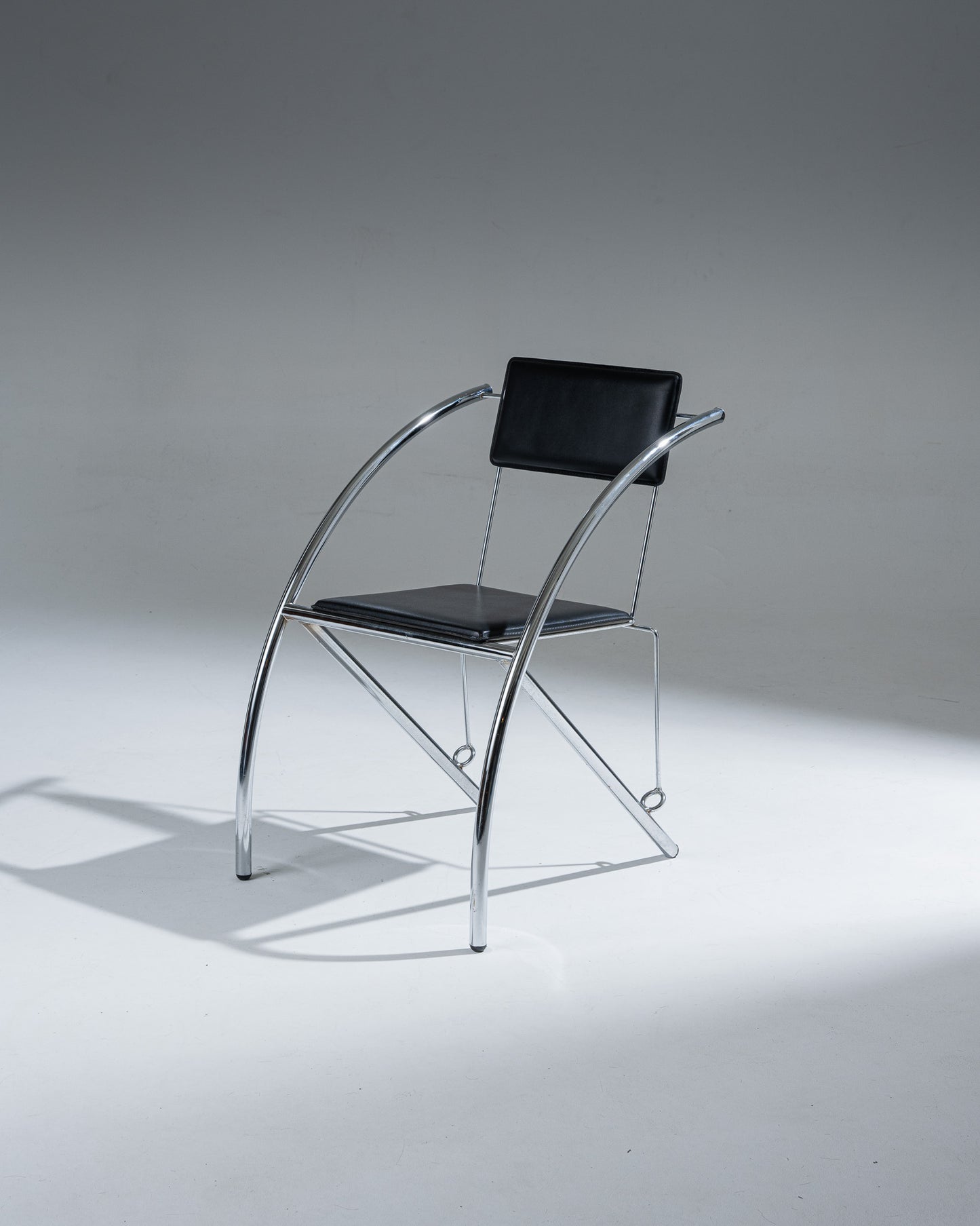 CHAISE EN CUIR NOIR ET ACIER INOXYDABLE, KARE DESIGN, 1980s