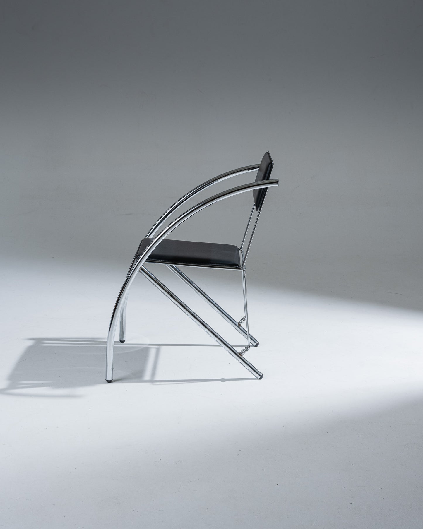 CHAISE EN CUIR NOIR ET ACIER INOXYDABLE, KARE DESIGN, 1980s