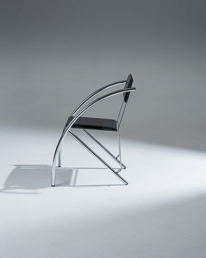 CHAISE EN CUIR NOIR ET ACIER INOXYDABLE, KARE DESIGN, 1980s