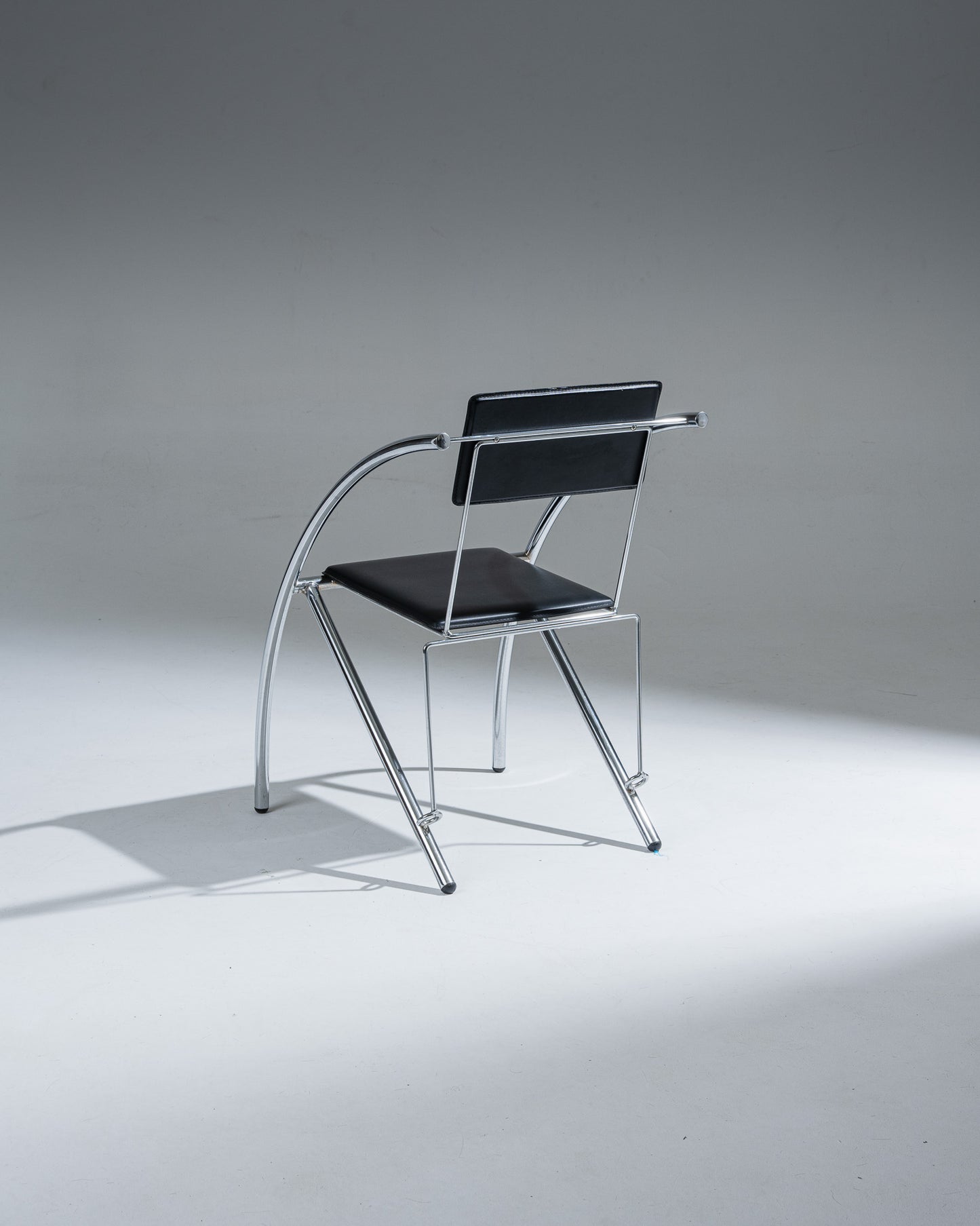 CHAISE EN CUIR NOIR ET ACIER INOXYDABLE, KARE DESIGN, 1980s