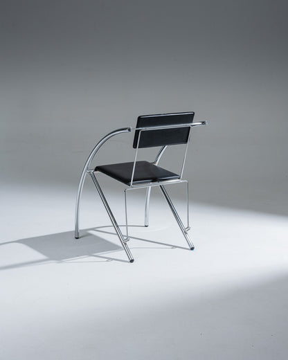 CHAISE EN CUIR NOIR ET ACIER INOXYDABLE, KARE DESIGN, 1980s
