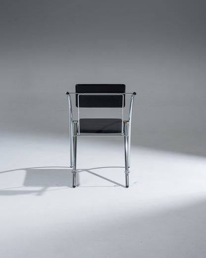 CHAISE EN CUIR NOIR ET ACIER INOXYDABLE, KARE DESIGN, 1980s